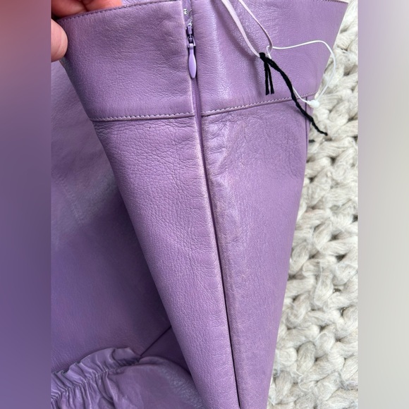 NEW Miu Miu Lavender Leather Midi Skirt with Silver Ruffle - Picture 16 of 16